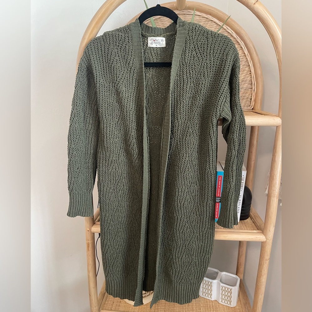 Dark green cardigan, Poof Apparel Size M, worn once